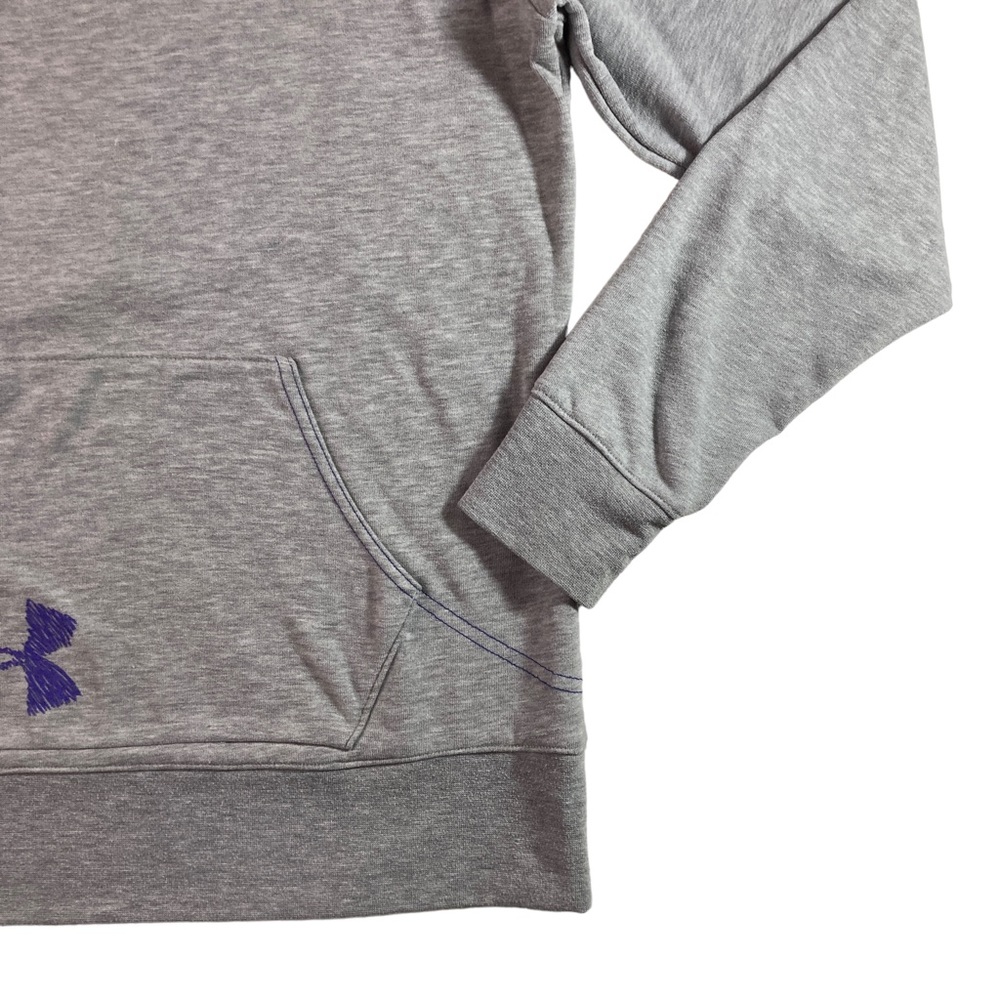 Under Armour Hoodie Womens Large Hooded Sweatshirt Gray Front Pocket Purple Logo - Picture 4 of 12